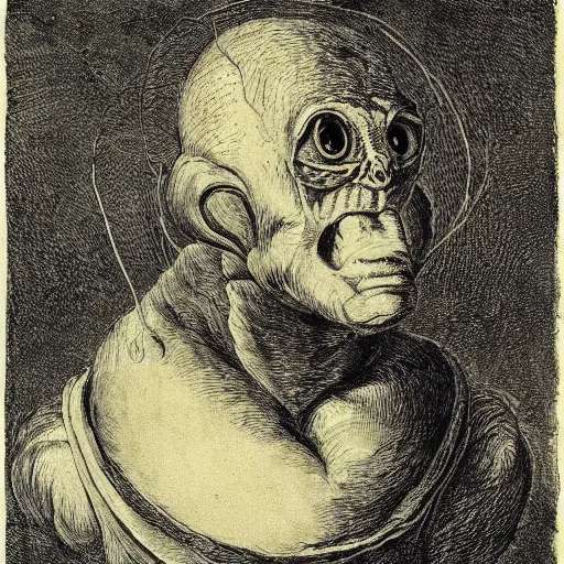 Image similar to academic portrait of alien creature by Goya