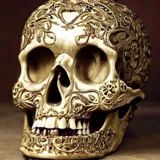 Image similar to a beautiful photo of a ornate and intricate rococo skull