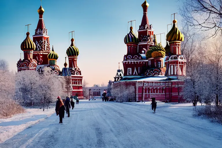 Image similar to real life russia, ultra realistic!!!, clear weather, golden hour, sharp focus, by anry