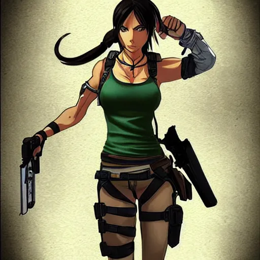 Image similar to “A high quality, full body, anime illustration of Lara Croft, from Tomb Raider Legend, created by Hiro Mashima”