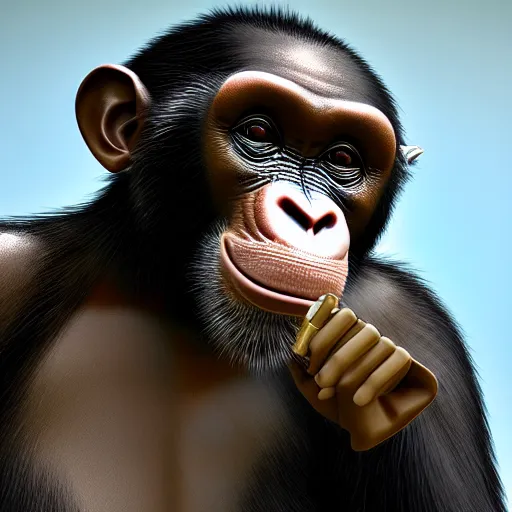 Image similar to a high detail shot of a chimp wearing a suit, smoking, unreal engine