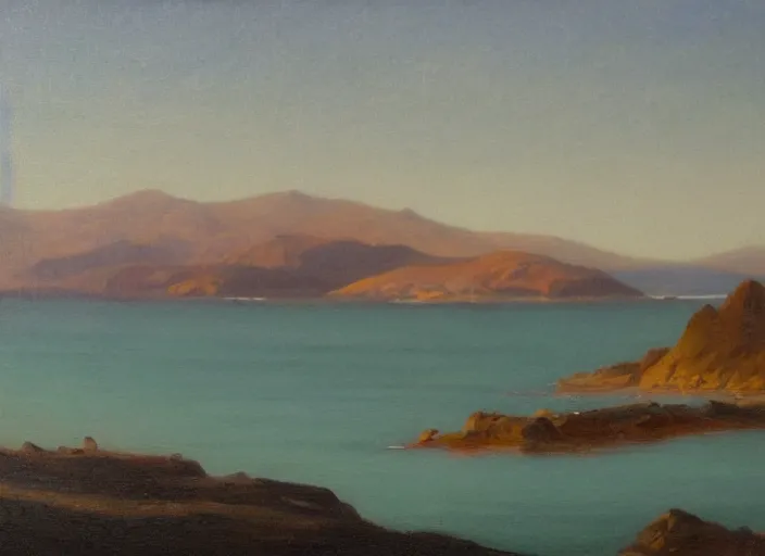 Prompt: baja california bay in the style of hudson river school of art, oil on canvas