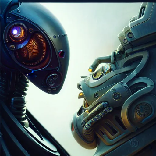 Image similar to low angle shot of a cyberpunk gazmask robot character, intricate, elegant, highly detailed, centered, digital painting, artstation, concept art, smooth, sharp focus, illustration, artgerm, Tomasz Alen Kopera, Peter Mohrbacher, donato giancola, Joseph Christian Leyendecker, WLOP, Boris Vallejo