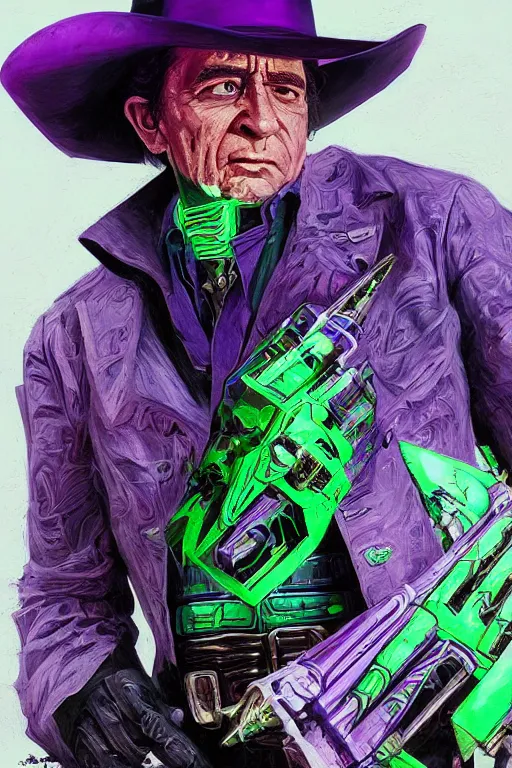 Prompt: portrait of cowboy johnny cash as purple green optimus prime from transformers drinking tonic fluid from guitar zord ufo hoverboard, intricate, highly detailed, smooth, artstation, digital illustration by Ruan Jia and Mandy Jurgens and Artgerm and Wayne Barlowe and Greg Rutkowski and Zdislav Beksinski