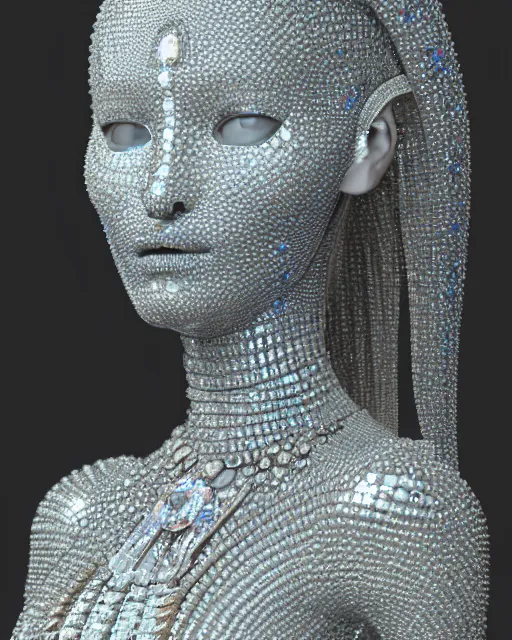 Image similar to a highly detailed metahuman 4 k close up render of an alien goddess bella hadid monument jibaro renaissance in iris van herpen dress schiaparelli in diamonds crystals swarovski and jewelry iridescent in style of alphonse mucha gustav klimt trending on artstation made in unreal engine 4