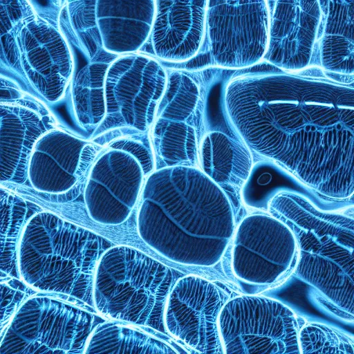 Prompt: tunneling electron microscope image of many mitochondria. false color. mit technology review. nature journal figure. nobel prize winning. ultra detailed 8 k tif