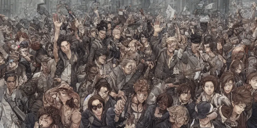 Prompt: i am happy to join with you today in what will go down in history as the greatest demonstration for freedom in the history of our nation. highly detailed faces, ultrafine colored illustration by kim jung gi, james jean, intricate linework, sharp focus, octopath traveler, final fantasy, unreal engine highly rendered, global illumination, radiant light, intricate environment