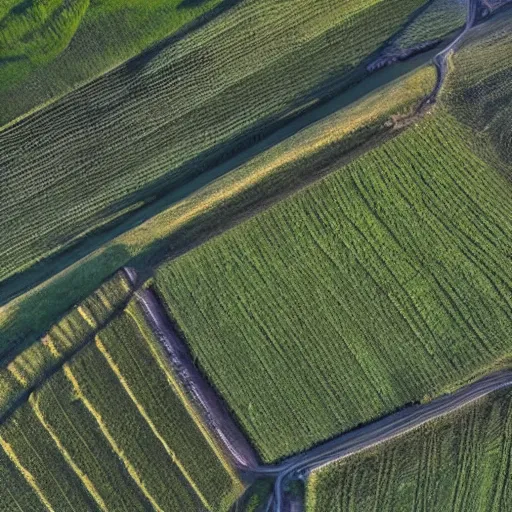 Image similar to a beautiful meadow in the middle of the coal district, aerial view,