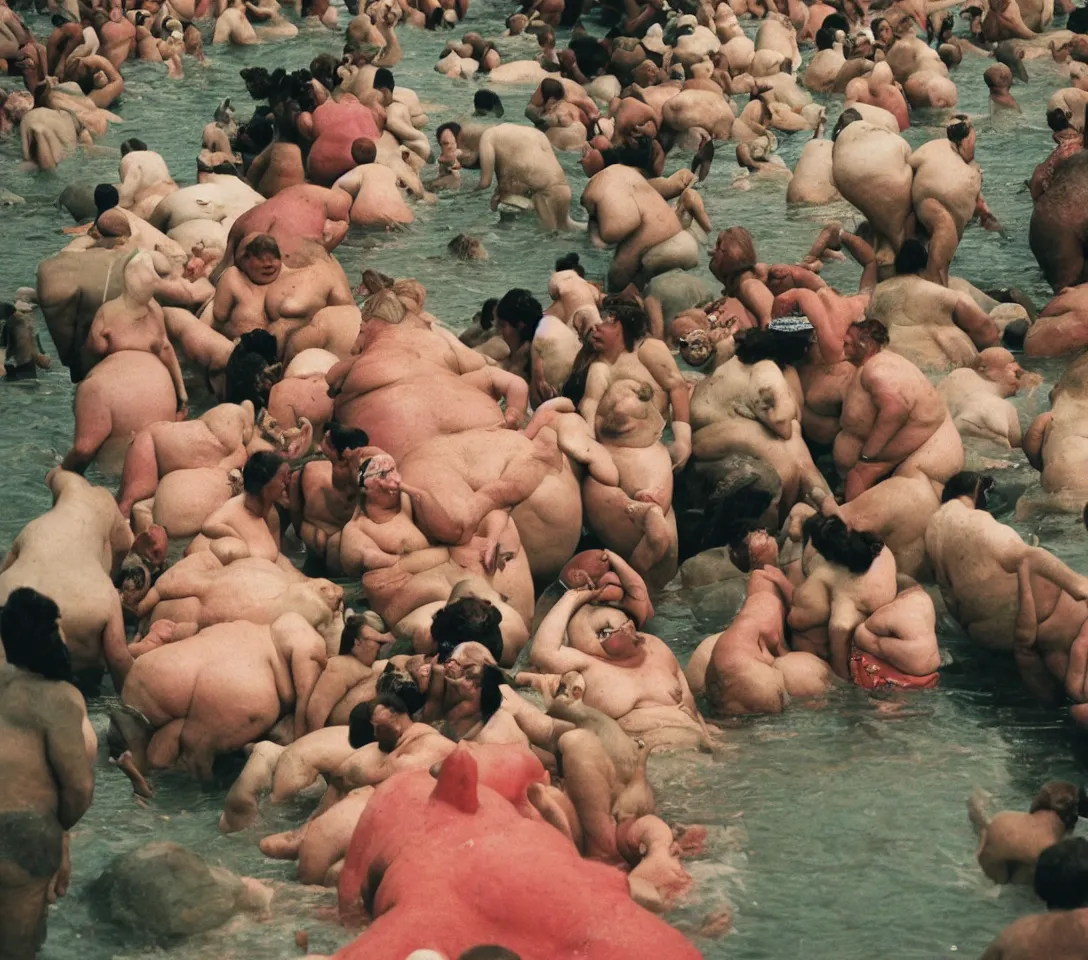 Prompt: a 3 5 mm photography, kodachrome colour of a portrait of a human hippo by martin parr