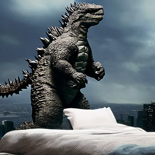 Image similar to godzilla is in bed