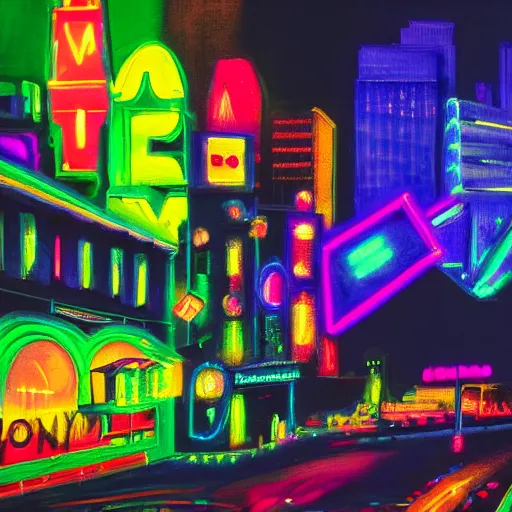 Prompt: a city of neon lights, trending on artststion. detailed, 4 k