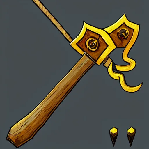 Prompt: yellow broad hammer, giant hammer, war hammer, battle hammer fantasy game art style, league of legends style art