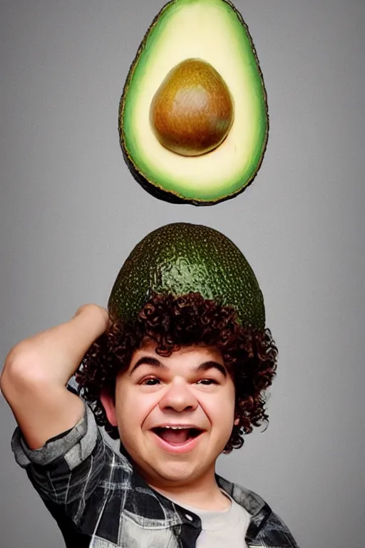 Prompt: 📷 gaten matarazzo head in avocado 🥑, made of food, head portrait, dynamic lighting, 4 k