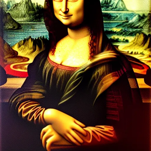 Image similar to a Mona Lisa painted by a 3 year old child with cryons,