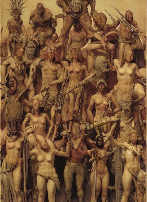 Prompt: hyper realistic painting of roman legion in the style of wayne barlowe, gustav moreau, goward, gaston bussiere and roberto ferri, santiago caruso, and austin osman spare, bouguereau, alphonse mucha, saturno butto, beksinski, sorayama and moebius. occult art, alchemical diagram