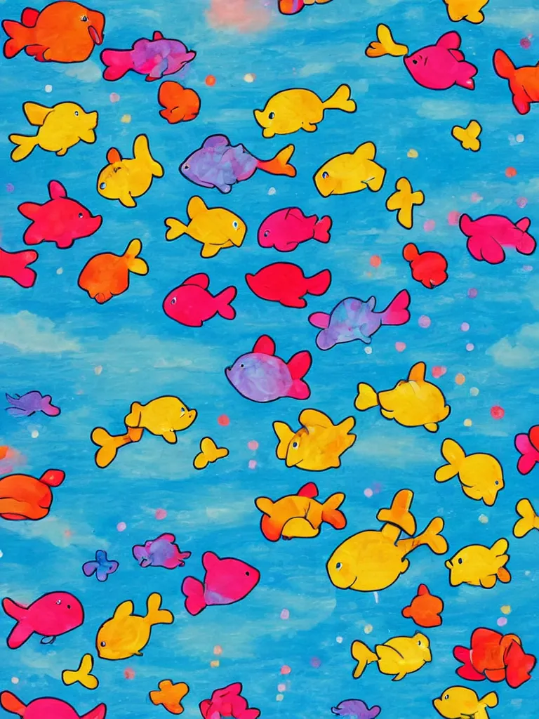 Prompt: sky with rainbow fishes