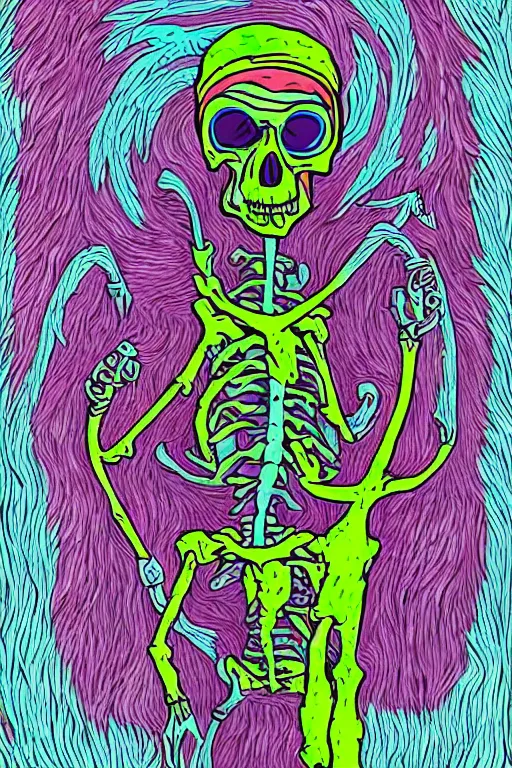 Prompt: illustration of a hipster skeletor, art by meow wolf