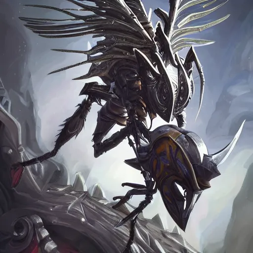 Prompt: portrait of humanoid mosquito resembling a knight in black monstrous armor with two dragonfly wings, league of legends splash art, hearthstone splash art, full body shot, rule of thirds, ultrafine hyperrealistic detailed face, artgerm, greg rutkowski, trending on artstation, 8 k, intricately detailed, highly detailed