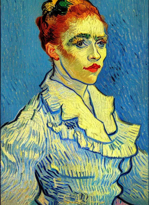 Image similar to !! portrait of the a parisian dancer!! by van gogh, detailed face, symmetrical painting, beautiful expressionist oil painting masterpiece, 8 k resolution, smooth, sharp focus, pastel color palette, trending on artstation