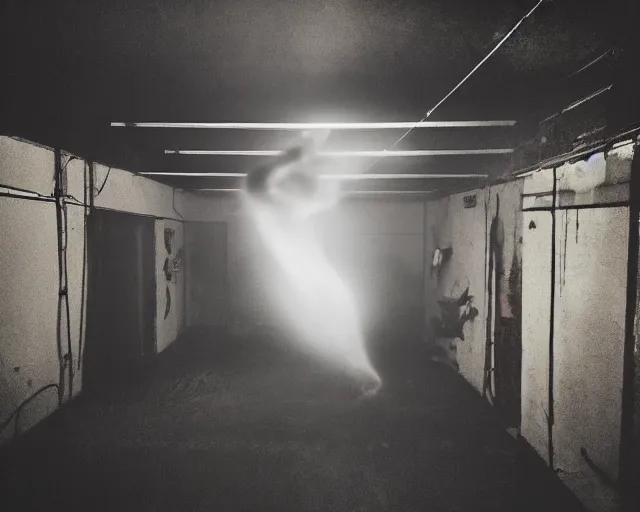 Prompt: horror demon evil transparent spirit attacks in garage interior photo shot on iphone, dynamic pose, middle body shot, sharp focus, grainy, corpse, paranormal, long exposure, flashlight, night, total darkness, poltergeist, aberrations,