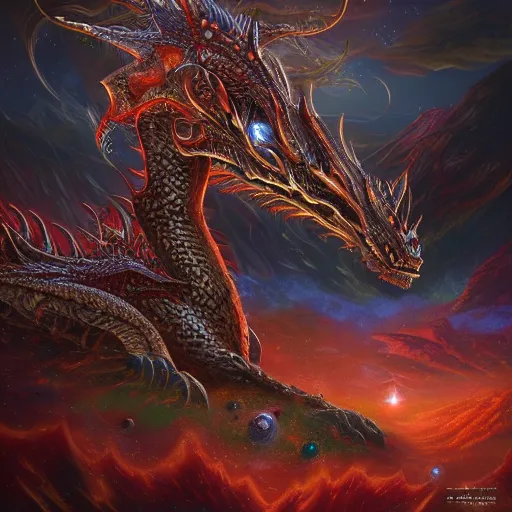 Image similar to highly detailed art on artstation, innate fantasy style, cosmic dragon