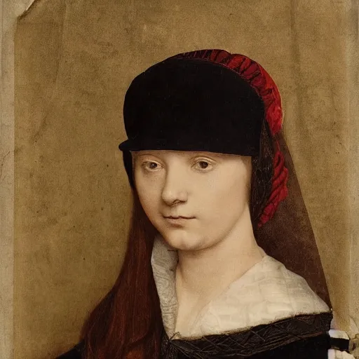 Image similar to skudy of a pretty young woman. exceptional lighting highlights her faces features by hans holbein the younger.