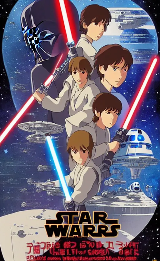 Prompt: Star Wars Poster, anime, style of studio ghibli,