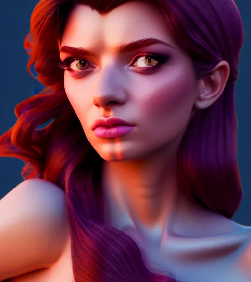 Image similar to megara, complex 3 d render, hyper detailed, ultrasharp, digital portrait, concept art, character design, illustration, studio lights, hyper realistic, ultra detailed, volumetric lighting, 8 k uhd post - production, artstation hq, unreal engine 5, unity engine