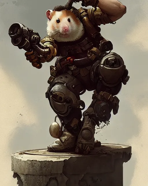 Image similar to wrecking ball the hamster overwatch, character portrait, concept art, intricate details, highly detailed by greg rutkowski, michael whelan and gustave dore