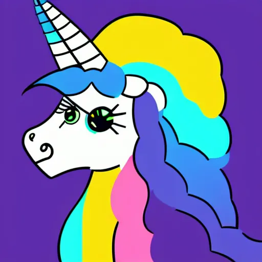 Image similar to Rainbow Robot Unicorn profile picture for social media sites. Limited palette, crisp vector line