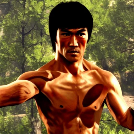 Image similar to Film still of Bruce Lee, from Red Dead Redemption 2 (2018 video game)