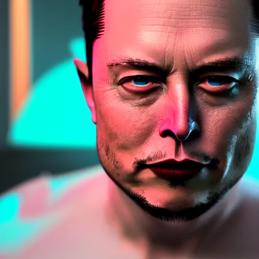 Prompt: android elon musk dramatic self portrait, macro, vibrant, 30mm photography, gta artstyle, wide shot, dramatic lighting, octane render, hyperrealistic, high quality, highly detailed, artstation, HD, beautiful, cinematic, 8k, unreal engine, facial accuracy, symmetrical