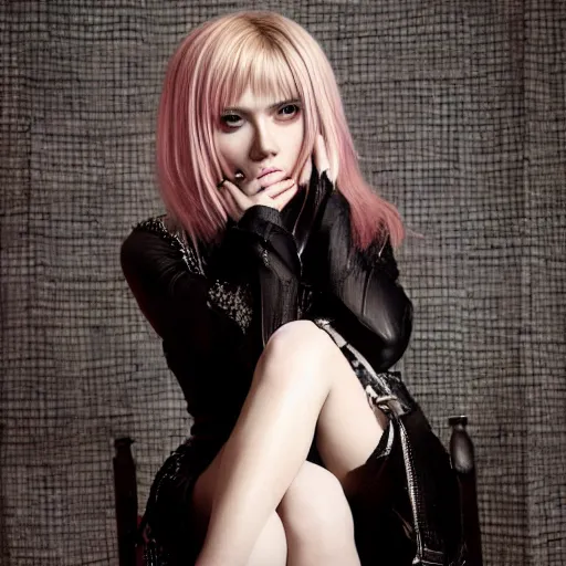 Image similar to scarlett johansson cosplaying as misa amane from death note, professional photograph, 8 k