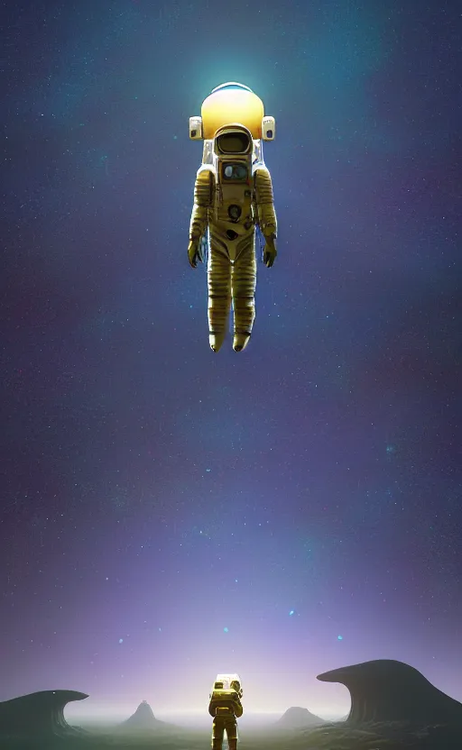 Prompt: A astronaut gazing upon an amazing alien landscape, digital art, breathtaking, golden ratio, extremely detailed, establishing shot, hyperrealistic, cinematic lighting, particles, unreal engine, simon stålenhag, rendered by Beeple, Makoto Shinkai, syd meade, simon stålenhag, Ruan Jia, Kentaro Miura, environment concept, artstation, octane render, 8K UHD image