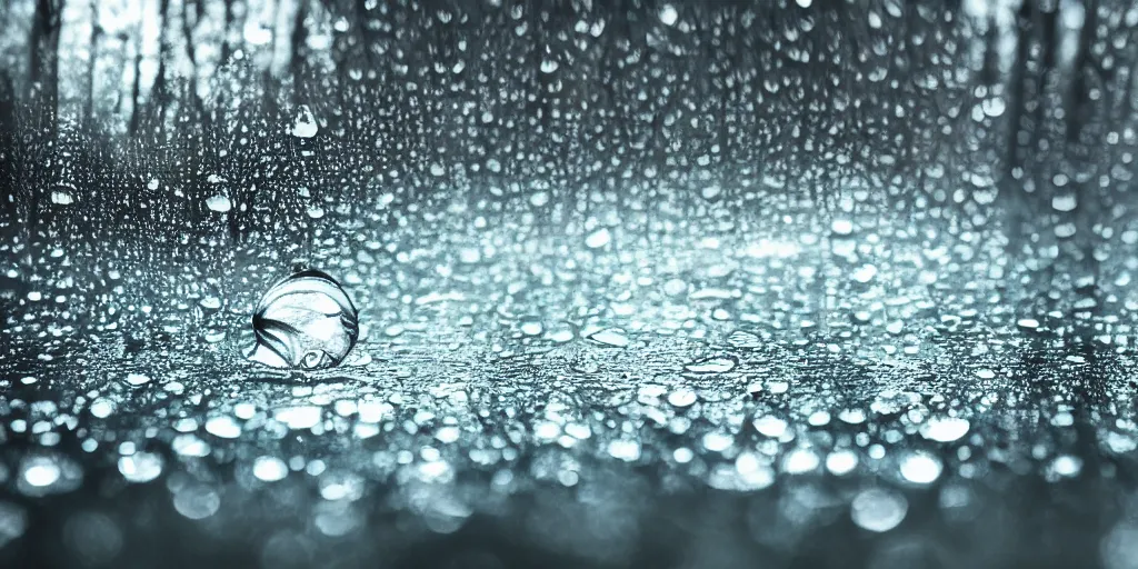 Prompt: a closeup view of a cold water on glass with a waterdrop drop inside a modern bedroom in the middle of a raining forest with river, unreal 5, hyperrealistic, realistic, photorealistic, dynamic lighting, highly detailed, cinematic landscape, studio landscape, studio lighting