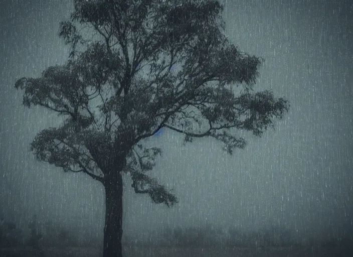 Prompt: a tree on a rainy night