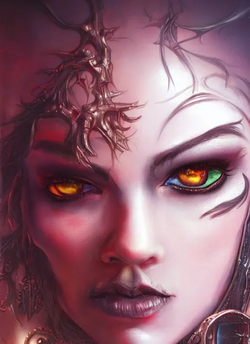 Image similar to a higly detailed airbrush portrait painting of a fantasy character, fantasy portrait, pinterest, baldur's gate, dynamic lighting, ambient lighting, deviantart