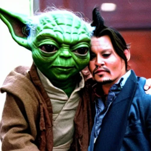 Image similar to Yoda hanging out with Johnny Depp