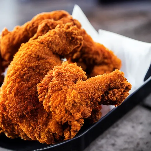 Prompt: pure black colored fried chicken colored black