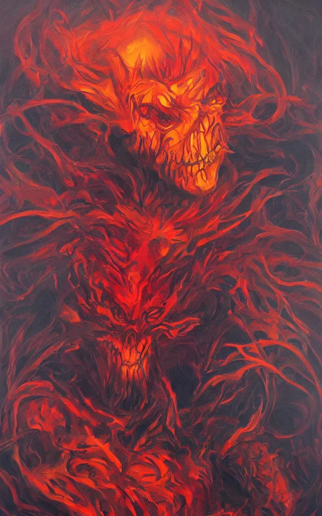 Image similar to red king of the amber mythos fallen celestial spirit, award winning oil painting, sharp color palette