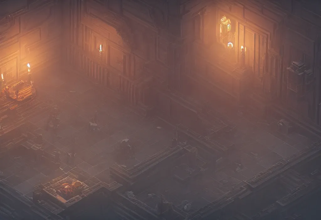 Image similar to interior throne room isometric magicavoxel bloodborne no mans sky, cinematic lighting, 4 k