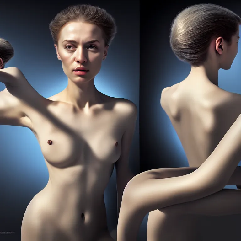 Image similar to hyperrealism photography computer simulation visualisation of parallel universe cgi dramatic scene with beautiful highly detailed ukrainian woman by caravaggio wearing neofuturistic neural interface by josan gonzalez. volumetric natural light - s 1 5 0