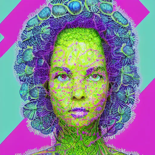 Image similar to the portrait of an unbelievably beautiful and sophisticated young woman made up of broccoli looking straight up, an ultrafine detailed illustration by james jean, intricate linework, bright colors, final fantasy, behance contest winner, vanitas, angular, altermodern, unreal engine 5 highly rendered, global illumination, radiant light, detailed and intricate environment