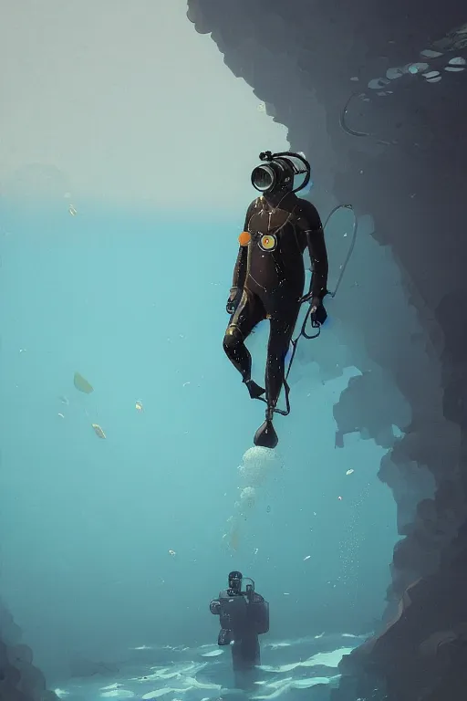 Image similar to diving suit in the ocean, digital art, in the style of greg rutkowski, trending on artstation