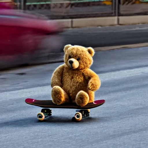 Prompt: a Teddy Bear on a skateboard in central new York law angle telephoto trending on 500px