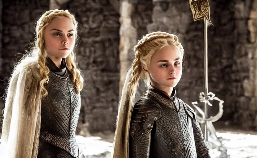 Image similar to annasophia robb as joan of arc, bowl haircut, game of thrones