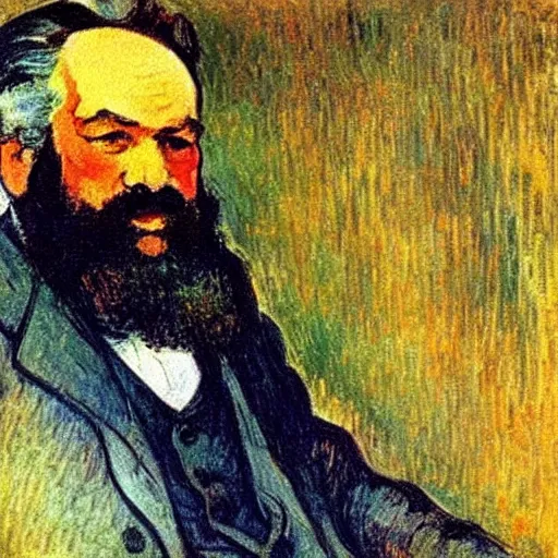 Image similar to beautiful post - impressionist painting portrait of karl marx by, henri de toulouse - lautrec, camille pissarro, paul cezanne, henri rousseau, vincent van gogh, henri - edmond