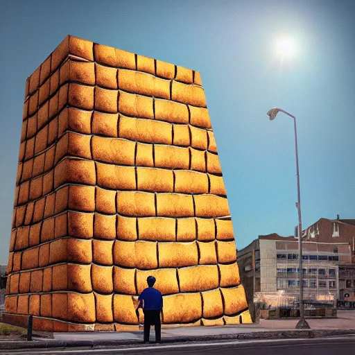 Image similar to man living inside a bread seen from outside, hyper detailed,