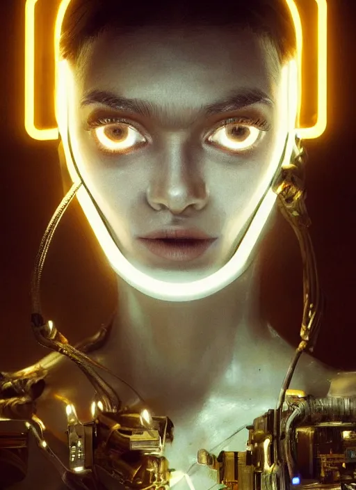 Prompt: Kodak Portra 400, 8K, soft light, volumetric lighting, highly detailed, britt marling style 3/4 ,portrait photo of a beautiful cyborg woman with gold , cyberpunk,sci-fi, fantasy, intricate, elegant, highly detailed, digital painting, artstation, concept art, smooth, sharp focus, illustration, art by artgerm and greg rutkowski and alphonse mucha