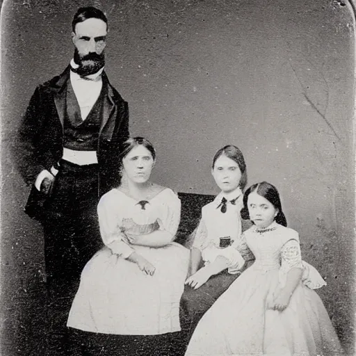 Prompt: 1 8 0 0 s family taking a portrait with a ghost, historical photograph